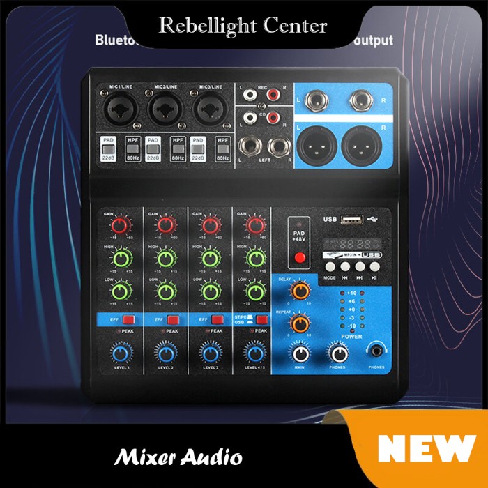 Mixer Audio Professional Monitor Paths Bluetooth USB 5 Channel