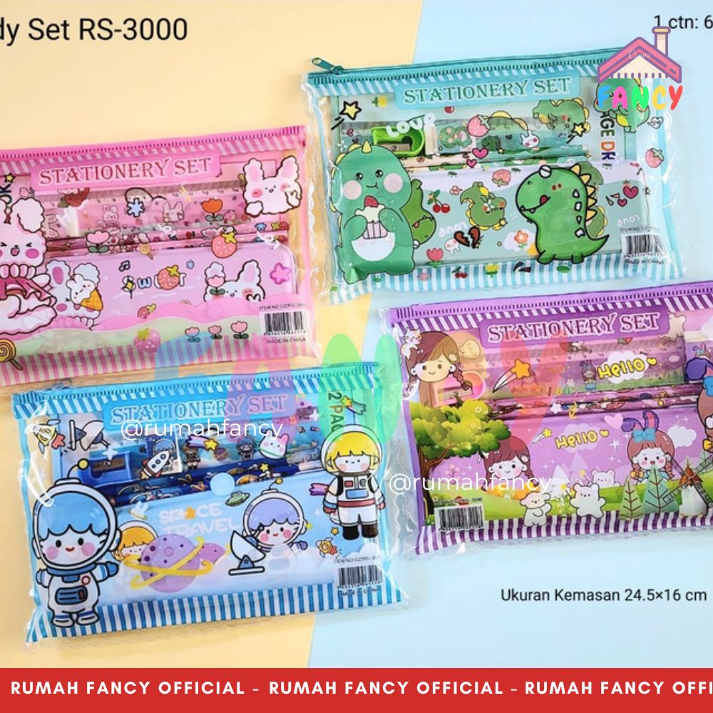 

Paket Alat Tulis/ Study Set Fancy RS-3000 Animal / Dino Cute / Rabbit Pink / Astronout / tempat pensil set Momo Girl