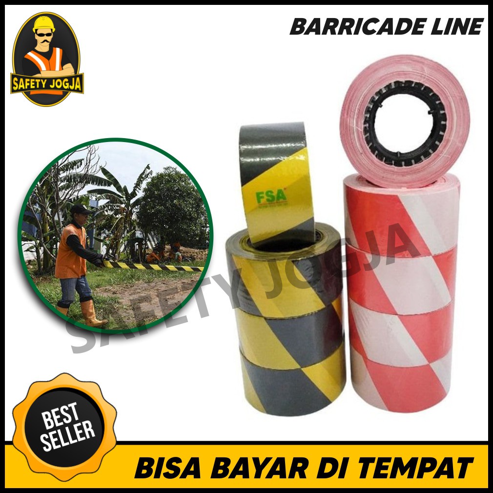 Police Line / Safety Line / Hitam Kuning Barricade Line - Merah