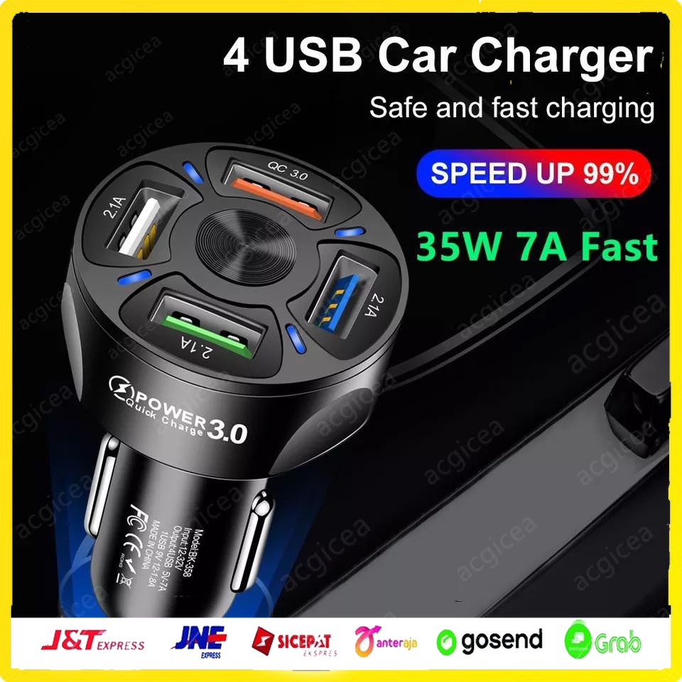 Kepala Batok Charger Mobil Fast Charging 4 USB Car/Truk Universal