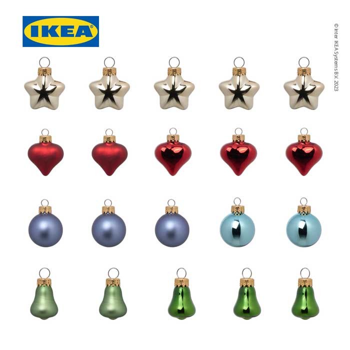 

IKEA VINTERFINT Hiasan Gantungan Pohon Natal Bentuk Campuran Isi 20pcs
