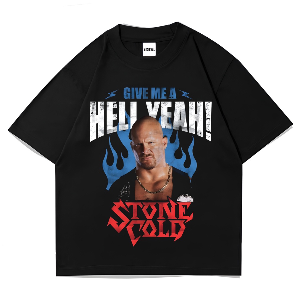 KAOS BAJU STONE COLD | T-SHIRT STEVE AUSTIN WWE SMACKDOWN Wlester | TEE OVERSIZE HITAM VINTAGE BOOTL