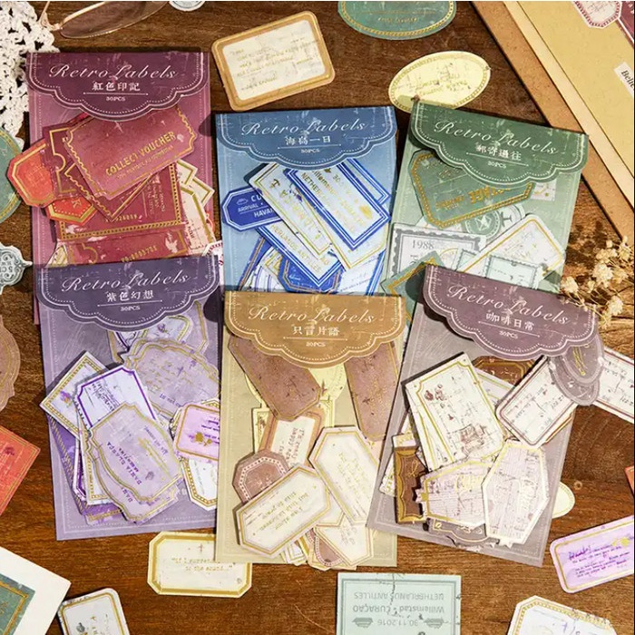 

30 Lembar Sticker Retro Gold Stamping Callouts Stiker Scrapbook Label