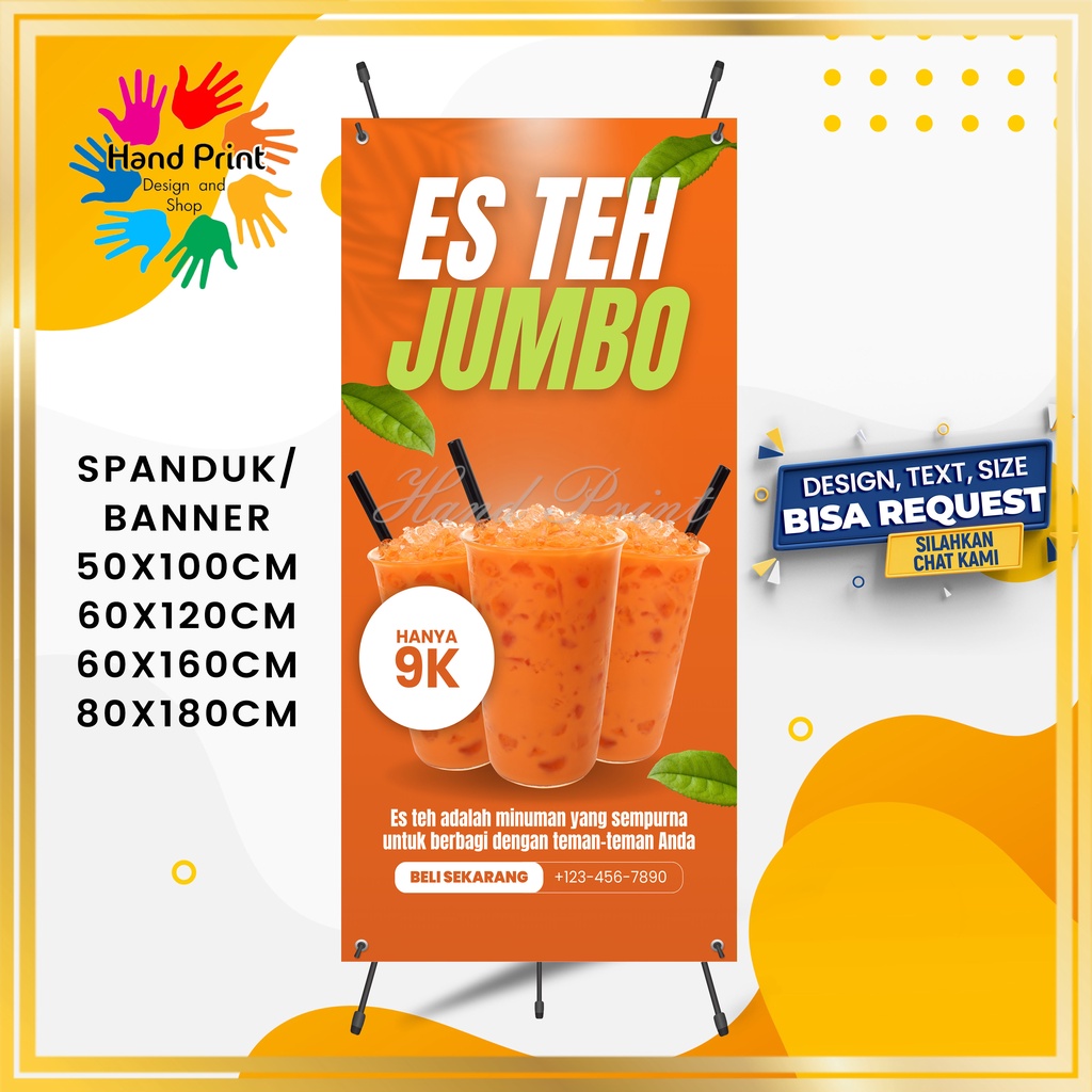 Cetak SPANDUK / BANNER Jualan Es Teh Jumbo Es Teh Manis Lemon Tea Ice Tea Custom Gratis