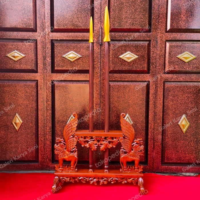 Jagrak Tombak Custom Isi 2 Ukiran Singo Barong Singa Terbang Kayu Jati murah seinodensia JW341