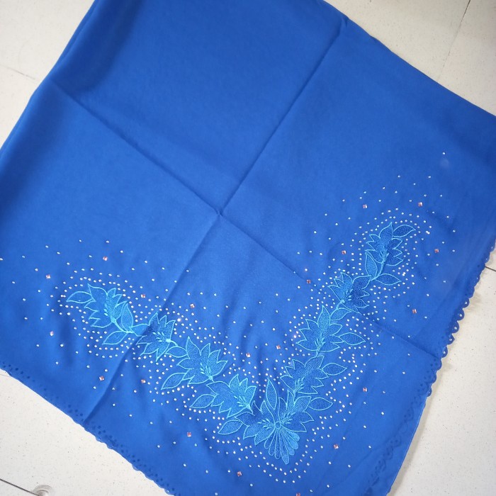 Jilbab Hijab Segi Empat S4 Paris Bordir Strimin Biru Elektrik