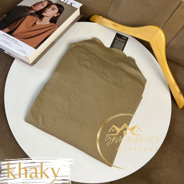 Manset Kaos Rib Tanpa Lengan Inner Baju Korea Wavy Turtleneck Jumbo XL - Mocca