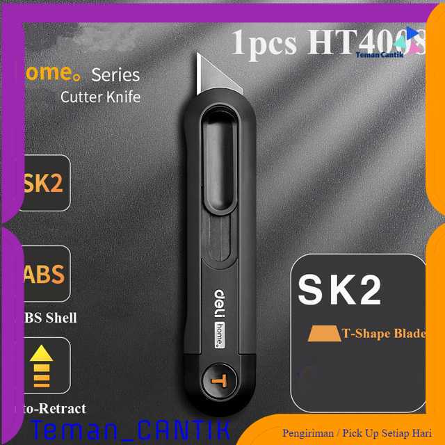 

TC - ATK Deli Pisau Cutter Auto Retract ABS T Shape Blade SK2 - HT4008