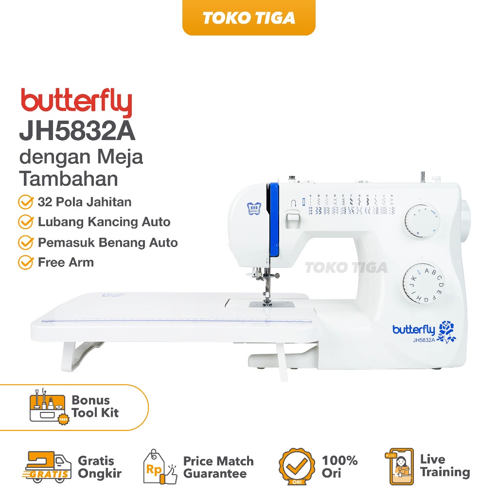 Mesin Jahit BUTTERFLY JH5832A / JH 5832 A / JH 5832A (Multifungsi Portable)