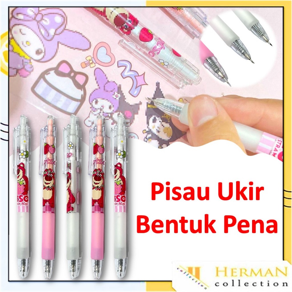 

HC Pemotong Kertas Bentuk Pena Karakter Kartun Bear Strawberry Lucu Cutter Pen Knife Cut Stickers Scrapbooking Alat Pemotong Stiker Bentuk Pena Cutting Tools Portable Knife Carving DIY