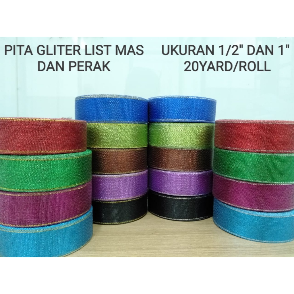 

(HASANS FLORIST)[1 Slop] Pita Kain Gliter / Pita List Warna Gliter / Pita Gliter List Mas dan Perak