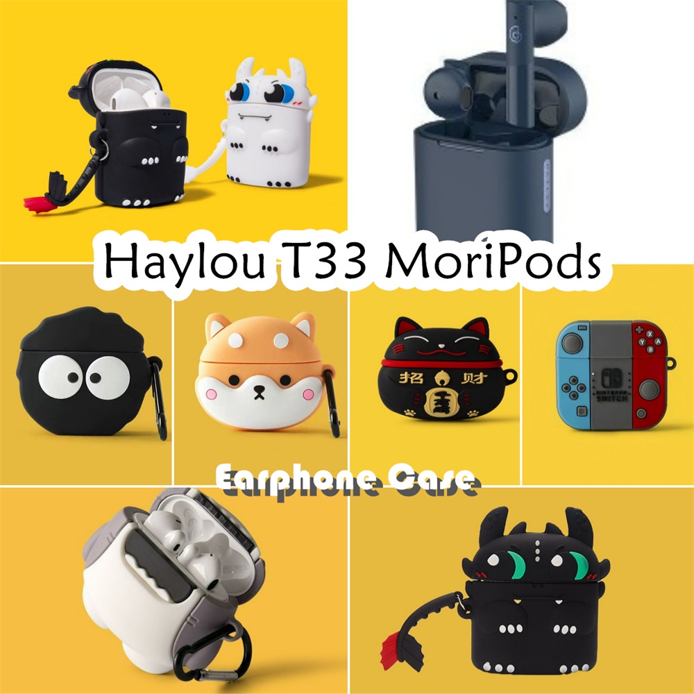 【inovasi】Untuk Haylou T33 MoriPods Case Kartun Shiba Inu & ikan hiu Soft Silicone Kasus Telpon telin