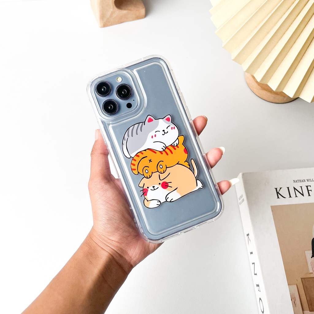 [SatSet.ind] Soft Case Transparent 3 Cats Model Airbag Compatible with iPhone 7 8 Plus X Xs Max XR 1
