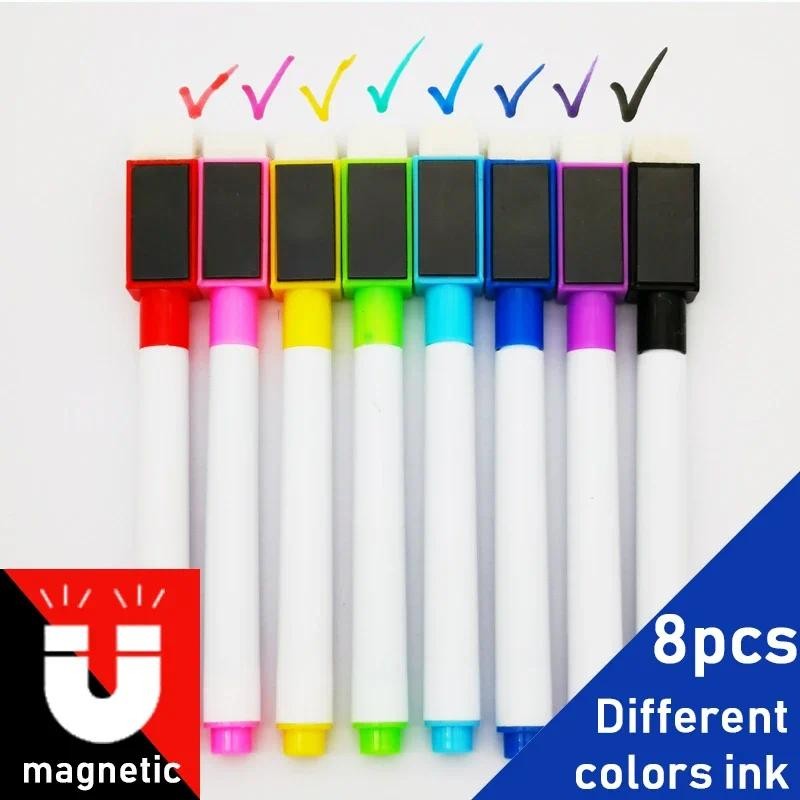 

8Pcs/lot Colorful Black School Classroom Supplies Magnetic Whiteboard Pen Markers Dry Eraser Pages Children Drawing Pen