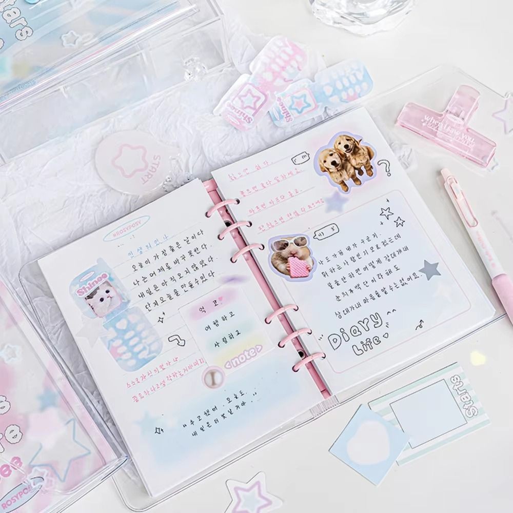 

Cute Cartoon Loose-Leaf Notebook Handmade Snap Button Notepad Star Diary Book Hand Account PVC Practical Full Color Notebook