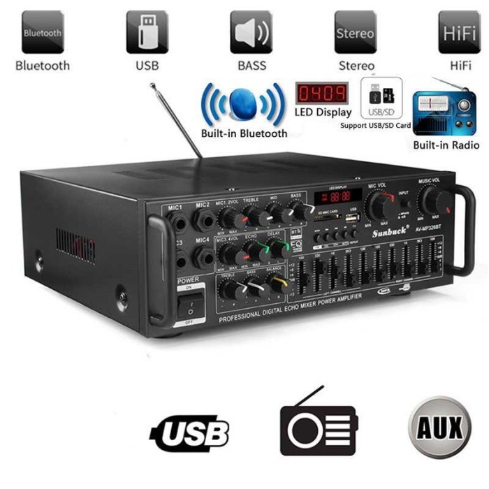 Amplifier Karaoke Bluetooth Sunbuck Ampli Audio HIFI Equalizer Karaoke Mixer Audio FM