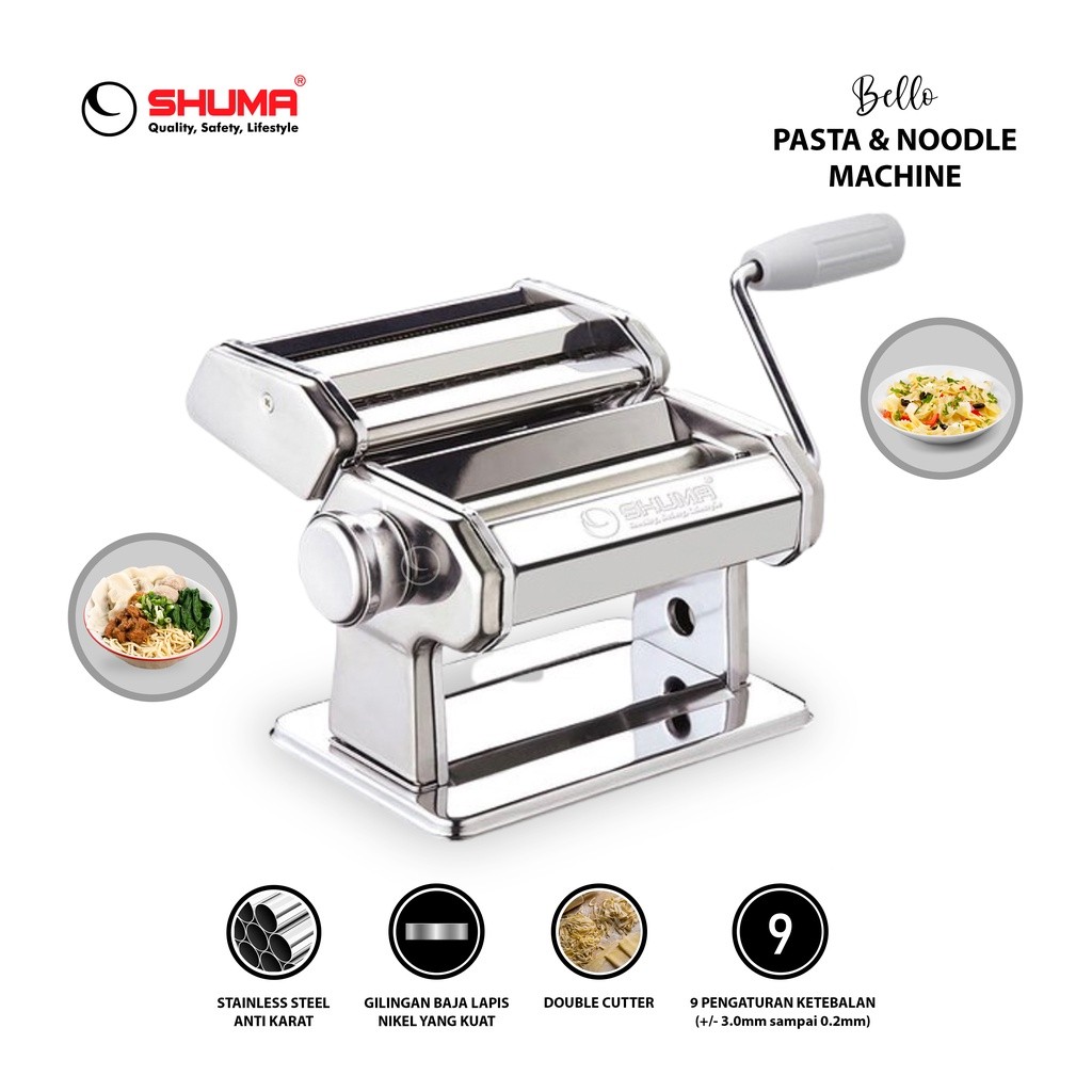 Gilingan Mie & Pasta Shuma Atlas AT150, Alat Pembuat Mie Manual dengan 9 Pengaturan Ketebalan