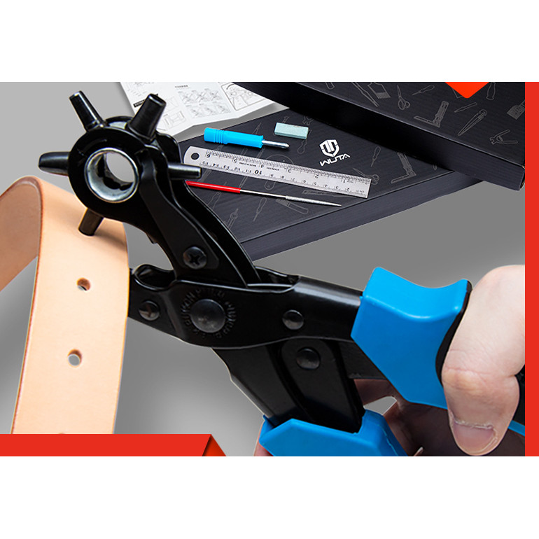 

Revolving Leather Belt Hole Punch Plier Kit, Eyelet Puncher,DIY Tool Set for Belts, Watch Bands, Straps, Dog Collars,Fabric