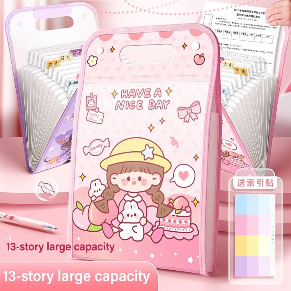 

Cartoon A4 13 Pockets File Folder Test Paper Storage Folder Waterproof File Organizer Classified Large Capacity Portfolio