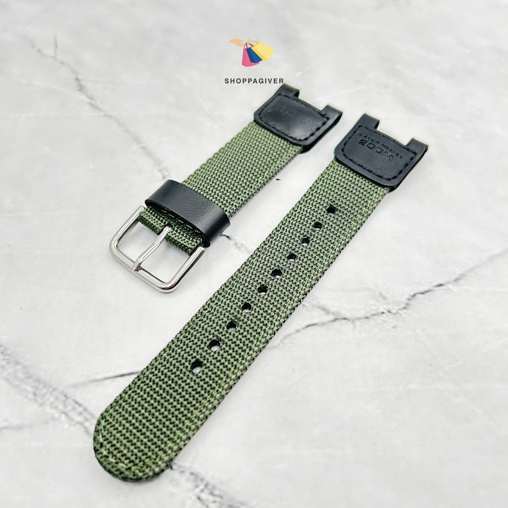 Strap Tali Canvas Nilon Casio SGW-100 GW-3500 GW-3000 PAS-400B Hijau 200M