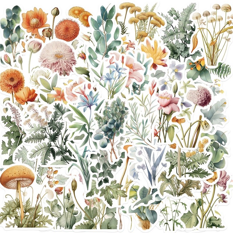 

10/30/50PCS Fresh Watercolor Flower PVC Sticker Aesthetic Colorful Decoration Scrapbooking Stationery School Supplies for Kids