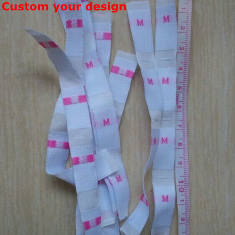 

2500pcs Custom Pink woven shirt size label 1.2 * 3 cm Rose red Garment Flag labels