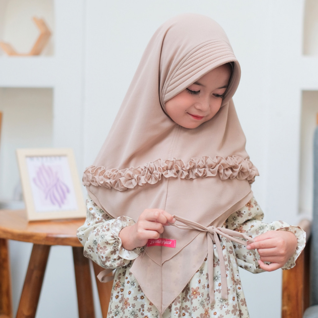 RH Gamis Dress Muslimah Anak Khumaero Syar'i Bahan Shakila Motif Bunga Set Plus Jilbab Ceruty Babydo