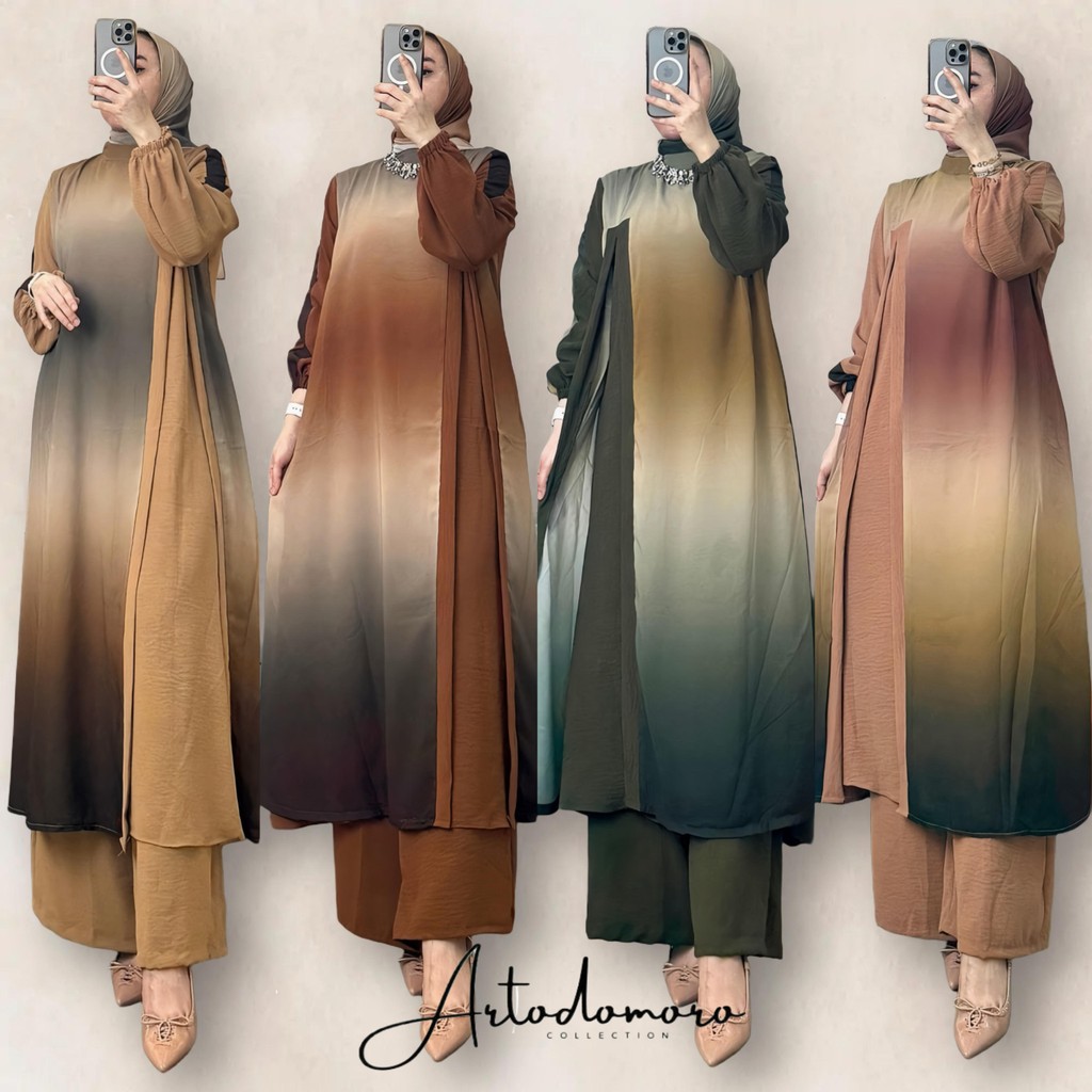 set hijab tunik panjang gradasi shanum oneset long tunik crinkel wanita setelan wanita jumbo oneset 