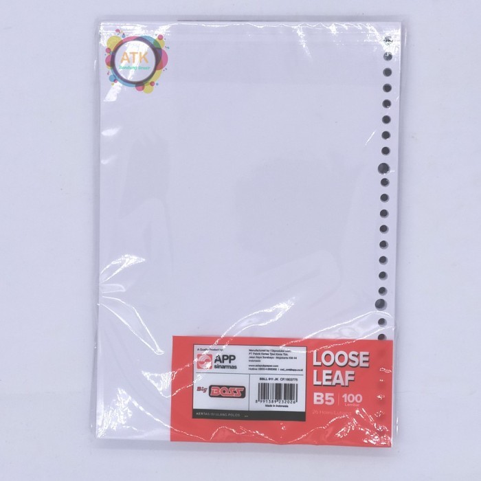 

Kertas Binder Big Boss Loose Leaf Polos Plain B5 100 Lembar - TOABG