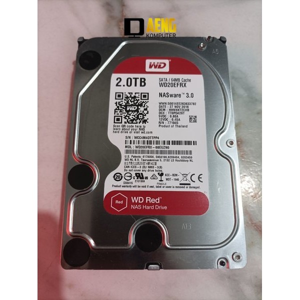 HDD Harddisk Hardisk Pc  sata 2 TB Merk WD Red Tipe Nasware 3.0