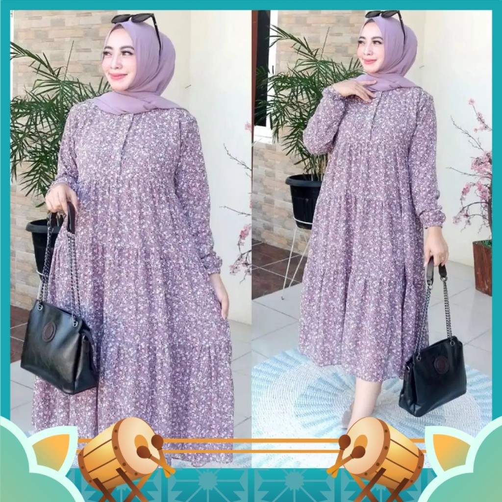 Tunik Murah Keren Style Korean Muslimah Lebaran Idul Fitri / COD  Tunik Ceruti Motif Bunga Terbaru