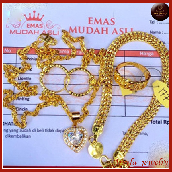 Terlaris Promo.....set perhiasan emas gold 24k lapis emas mudah kadar 17,7 dapat nota toko