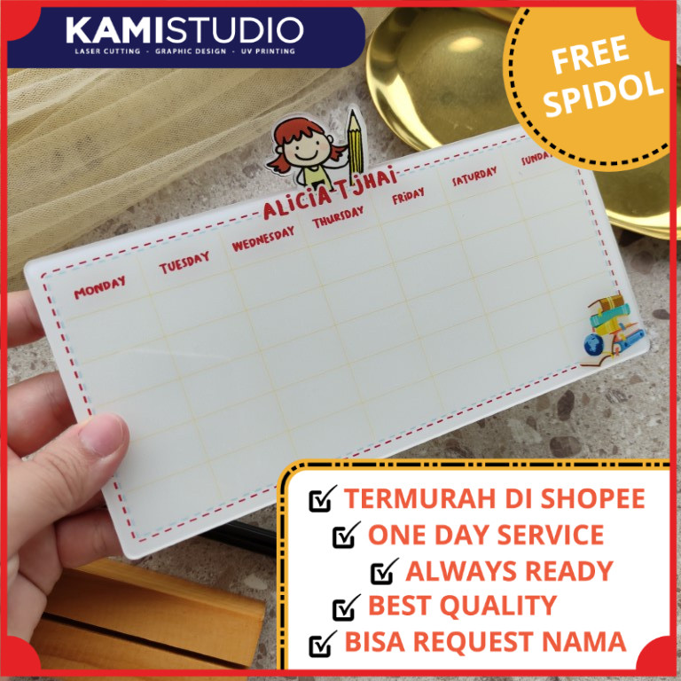 

Acrylic Schedule Board /Akrilik Papan Jadwal /Papan Akrilik untuk mencatat les /Planner anak /acrylic planner les anak /akrilik planner souvenir ultah anak / akrilik planner untuk anak / acrylic planner / to do list anak