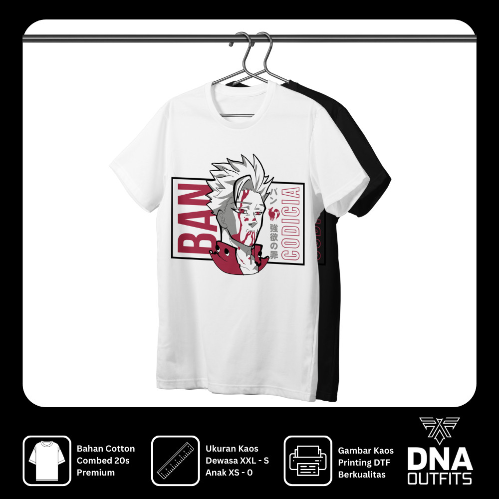 Baju Distro Anime 7 Deadly Sins Premium Cotton Combed 20s Baju Sablon Kaos Sablon Pria Wanita Meleon