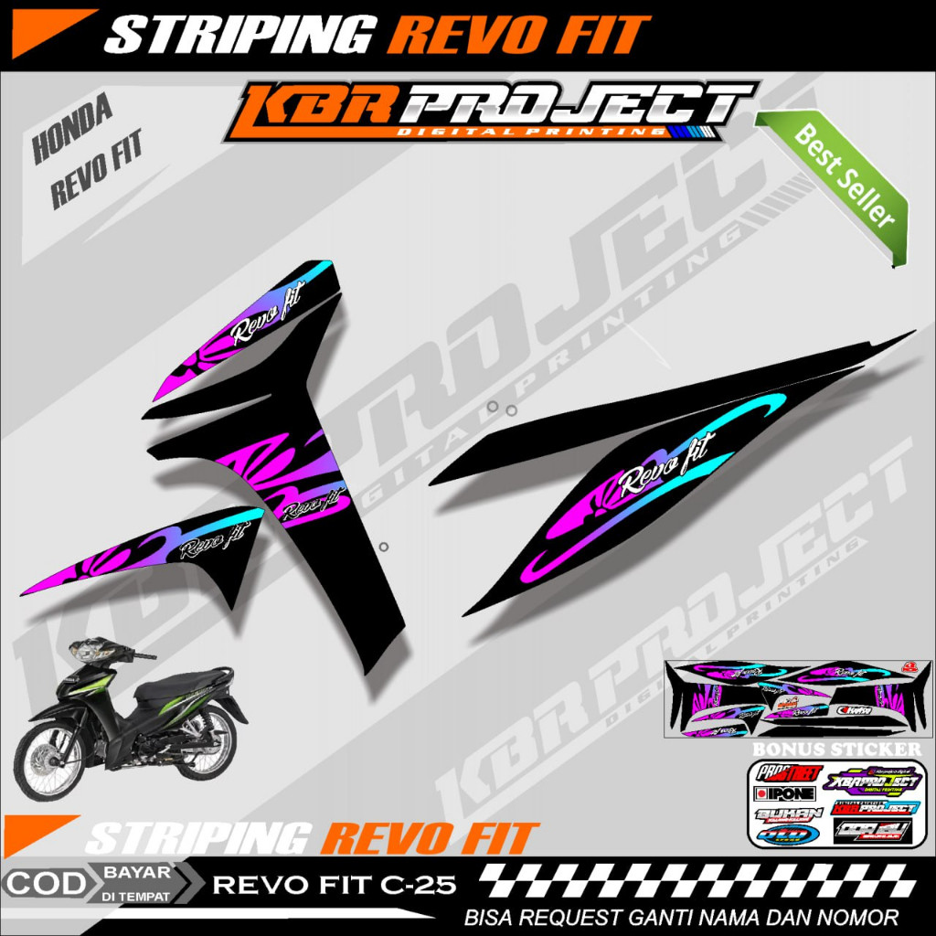 REVO FIT STIKER  STRIPING MOTOR KEREN LIS VARIASI REVO FIT STIKER MOTOR HONDA DESAIN RACING C.25 HOL