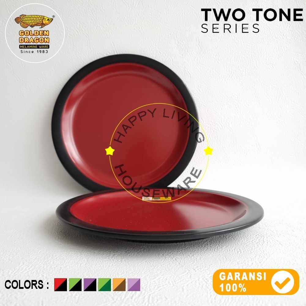 GOLDEN DRAGON 1pcs Piring Datar 10in Piring Makan Melamine 25cm Merah Hitam