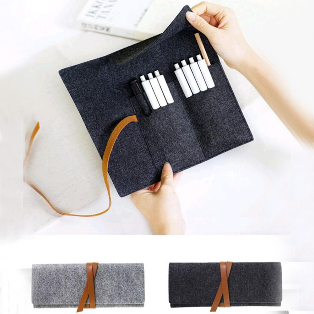 

Simple Pencil Case Large Capacity Portable Pen Curtain Student Stationery Storage Painting Felt Cloth Pen Bag Roll Pencilcase
