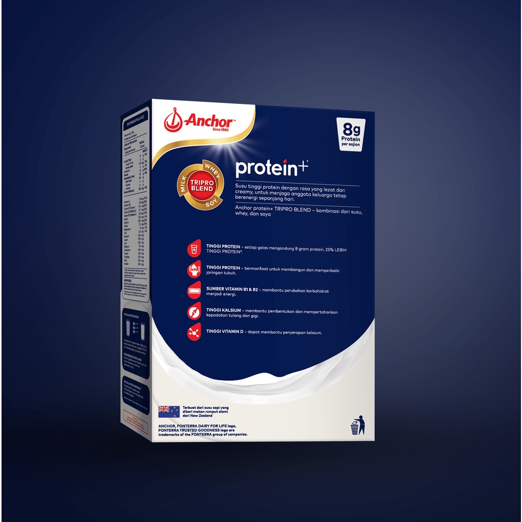 Anchor Milk Protein+ Susu Keluarga Original 175g x 2 - Susu Bubuk Tinggi Protein | Sarapan Breakfast