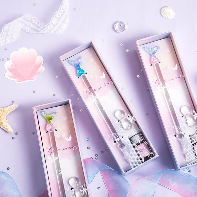 

1A. Mermaid’s tears - bolpen bulu calligraphy tinta korea - aesthetic - kaca bulu [thehanscorner]