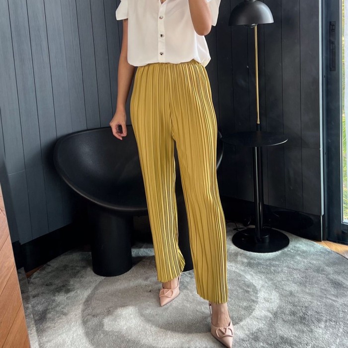 (1/2) Celana Pensil Plisket BB Premium / pleats pants - Lemon