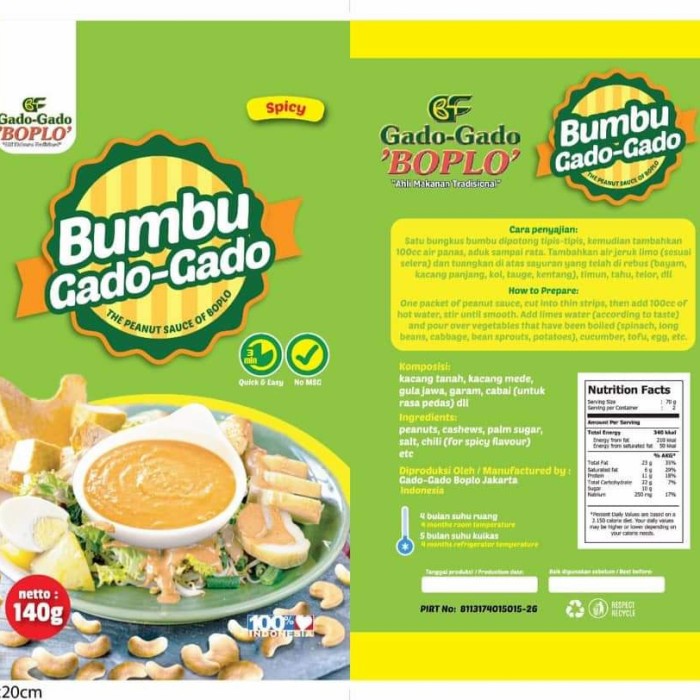 

NEW Termurah Bumbu gado gado Boplo 140 Gr Orginal - Spicy ( PEDAS )