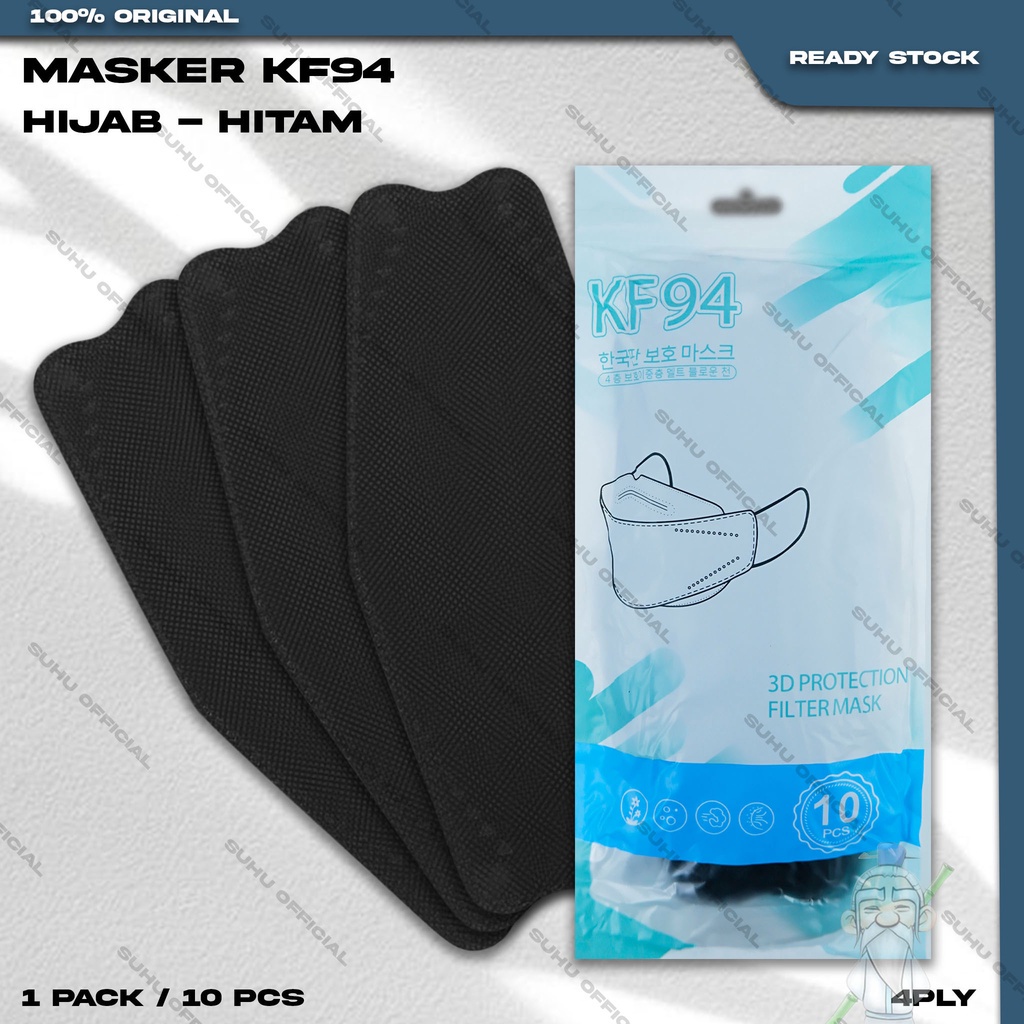 ACEH. UMI     112574 Masker KF94 Hijab 4Ply isi 10Pcs Putih Hitam Abu Warna Headloop 4 Ply Surgical 