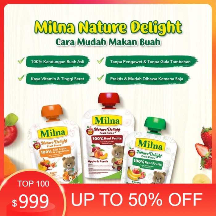 Milna Nature Delight Fruit Pure 80gr / Sari Buah Makanan Bayi