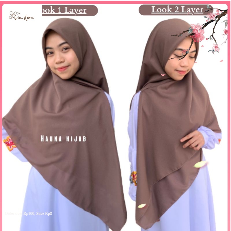 Hijab Terbaru / Jilbab Segitiga Instan Syari Jumbo 2 Layer Bolak Balik 145cm x145cm