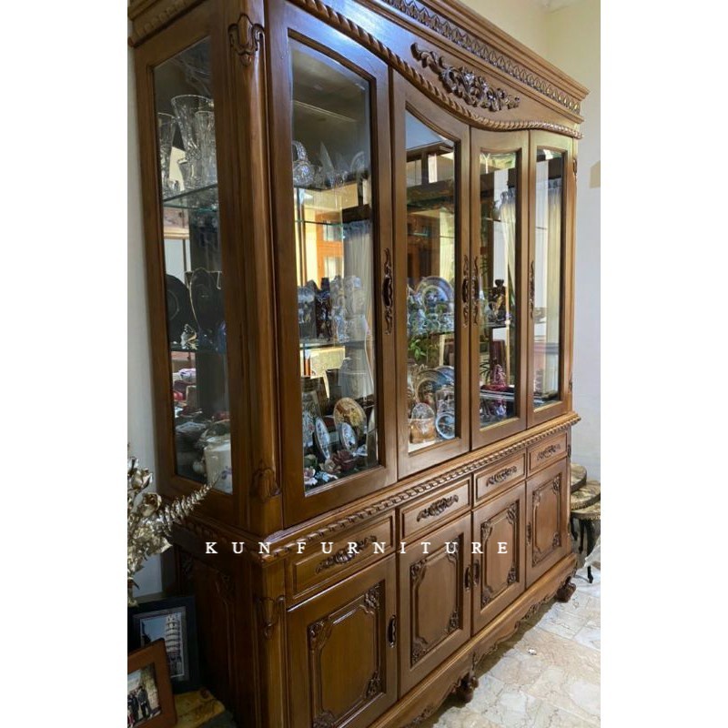 LEMARI PAJANGAN / LEMARI HIAS BUFET LEMARI KACA UKIR KAYU JATI