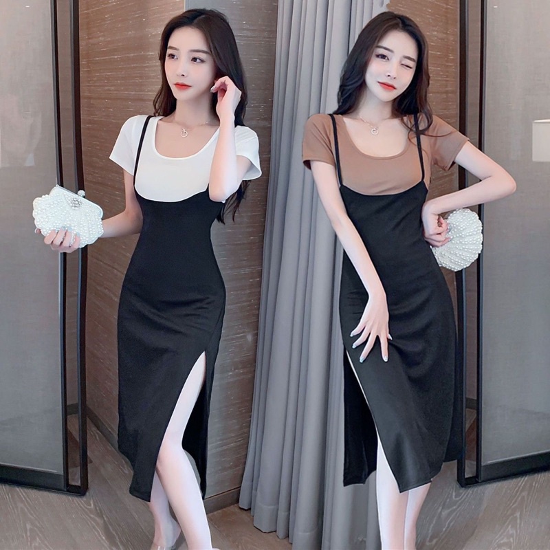 Dress Smile Dress Long Skirt Summer Sexy Side Slit Slim M534