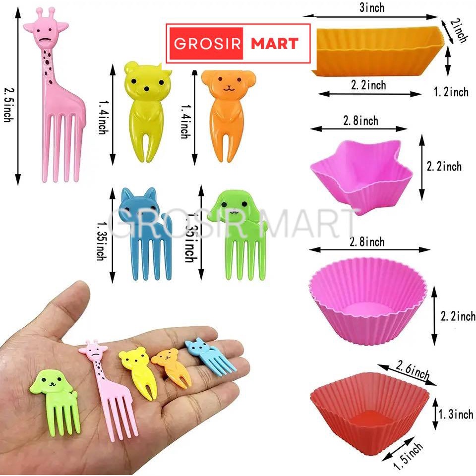 GrosirMart Tusukan Bento Karakter Gemoy Garpu Bento Buah Kue Dessert Foodpicks Dekorasi Hias Bento Motif Mata Hewan Daun Kacamata Dino Mobil Lucu Lunch Anak