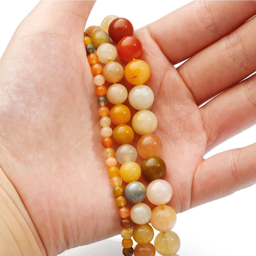 Batu Alam Giok Merah Emas Sutra Jade Imperial Stone Round Beads untuk Wanita DIY Gelang Kalung Perhi