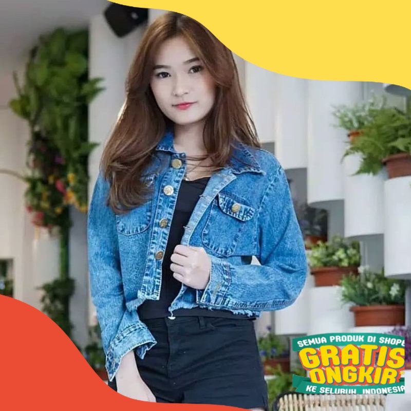 JAKET JEANS CROP RAWIS PREMIUM | JAKET CROP WANITA TERMURAH/ ungu liliac