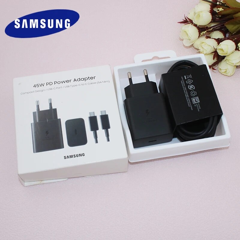 SAmsung S22 S23 Note20 Ultra Charger asli, adaptor daya Super cepat USB C PD 45W untuk Galaxy S20 S2